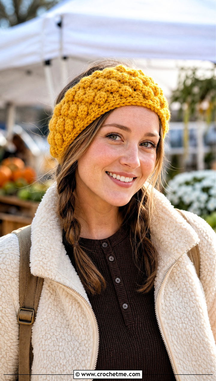 Bobble Stitch Crochet Ear Warmer With Sherpa Jacket - 15 Quick And Easy Crochet Ear Warmers outfit ideas