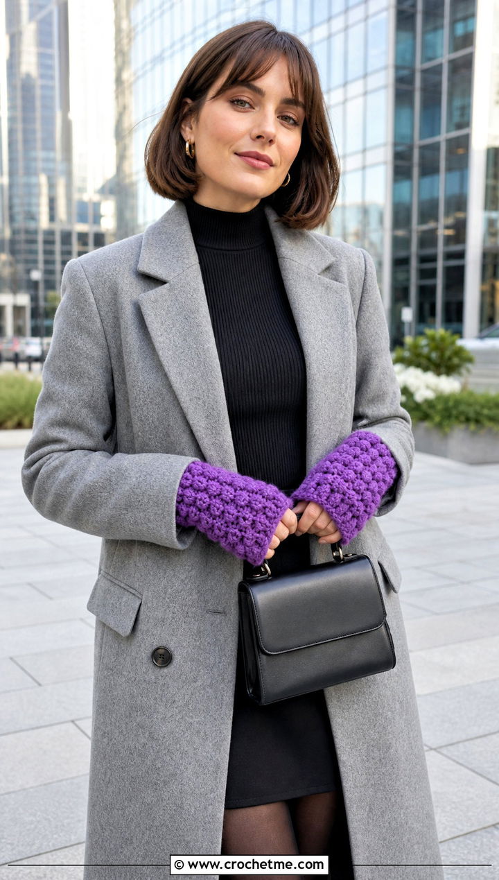 Bobble Stitch Crochet Fingerless Mitts With Mini Skirt - 25 Crochet Fingerless Mitts outfit ideas