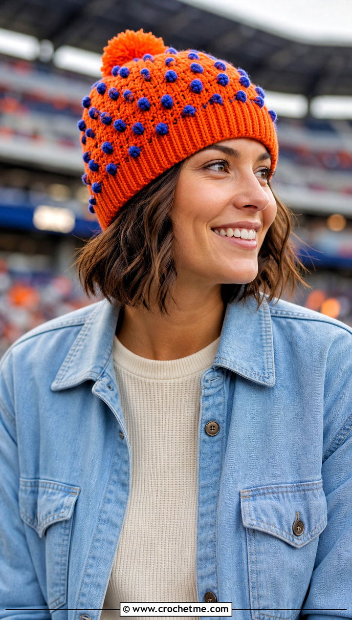 Bobble Stitch Crochet Team Hat With Shacket And Corduroy Pants - 20 Crochet Team Hat outfit ideas