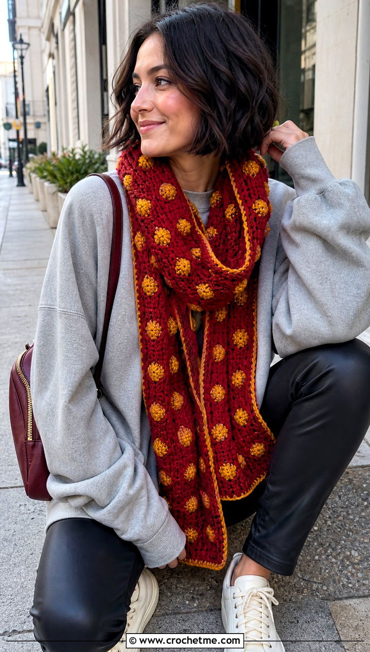 Bobble Stitch Gryffindor Crochet Scarf With Sweatshirt - 25 gryffindor crochet scarf outfit ideas