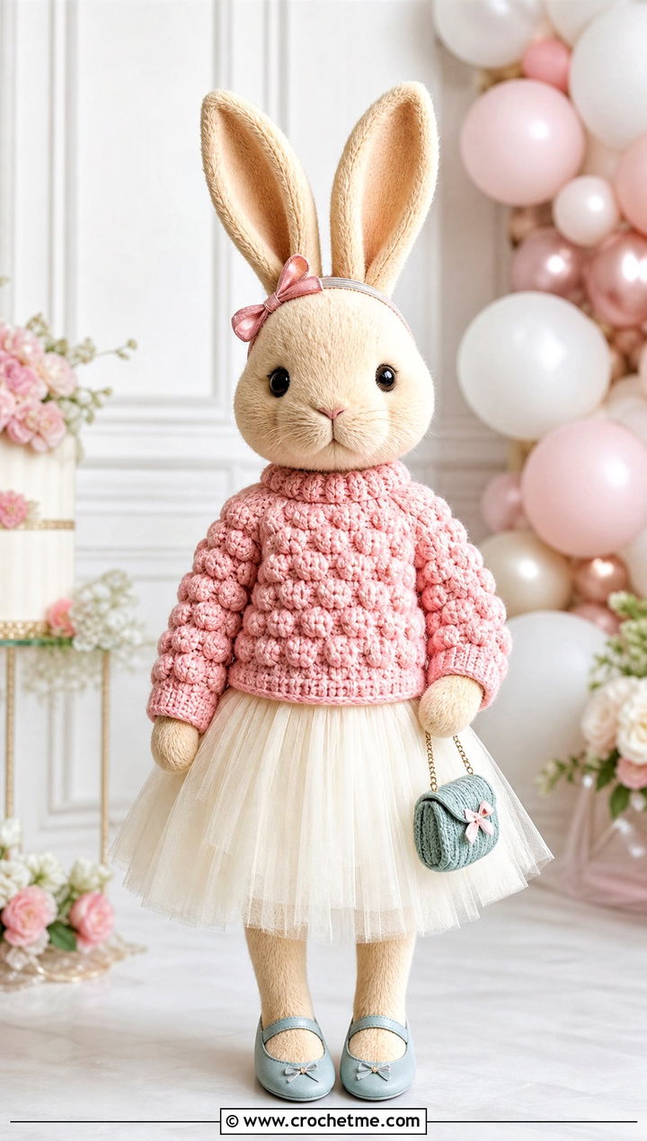 Bobble Stitch Toy Sweater With Tulle Skirt - 25 Crochet Sweater For Toy outfit ideas