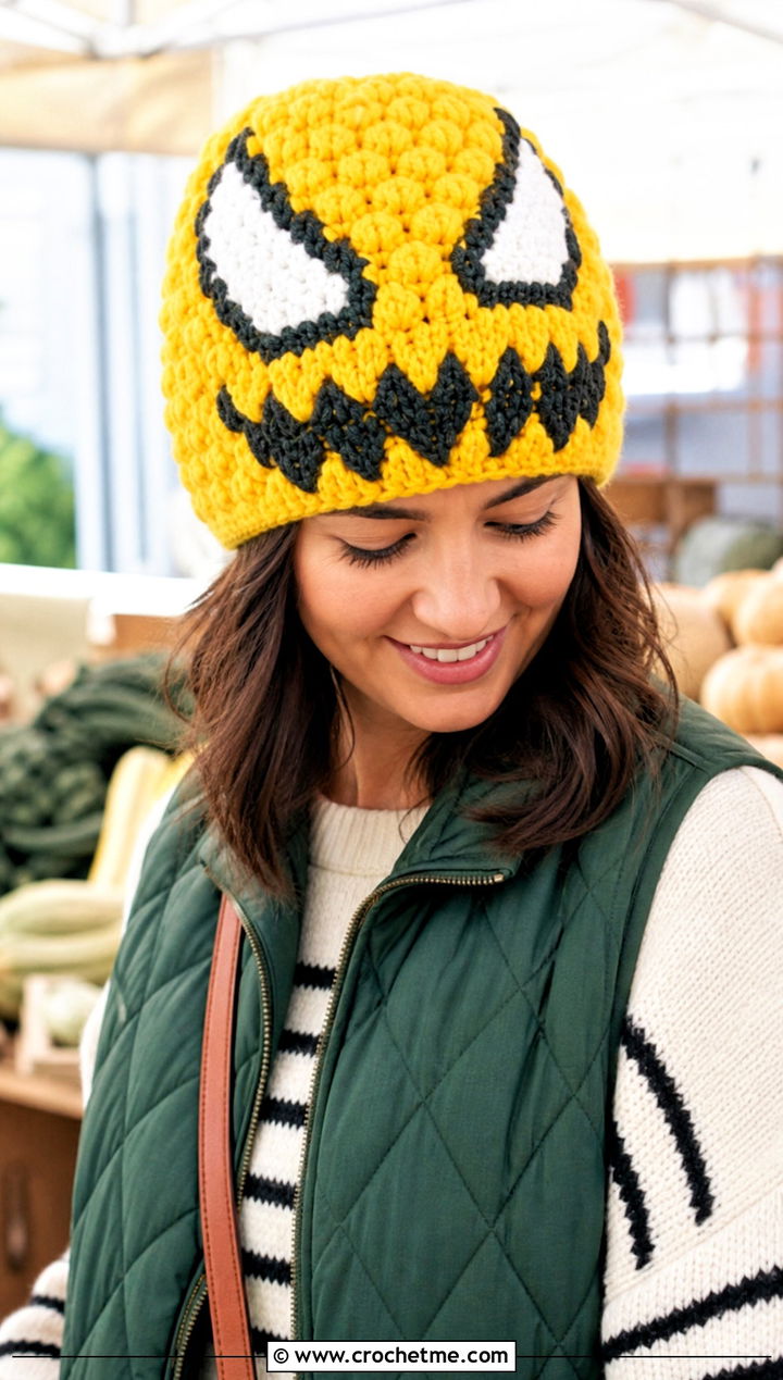 Bobble Stitch Venom Crochet Beanie With Quilted Vest - 25 venom crochet beanie outfit ideas