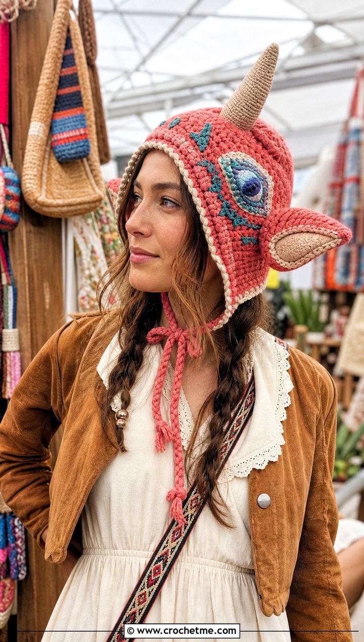 Bokoblin Horned Crochet Bonnet With Prairie Dress - 15 Bokoblin Crochet Hat outfit ideas