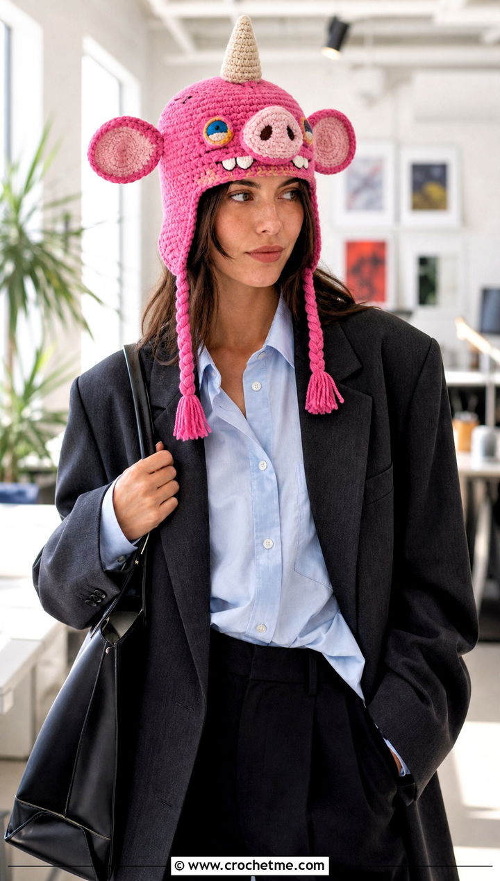 Bokoblin Mask Crochet Hat With Office Blazer - 15 Bokoblin Crochet Hat outfit ideas