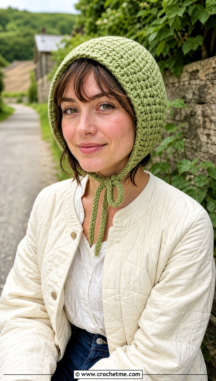 Bonnet Half Double Crochet Hat With Quilted Jacket And Relaxed Jeans - 30 Half Double Crochet Hat outfit ideas