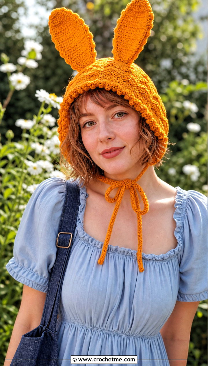 Bonnet Tie Louise Crochet Bunny Ear Hat With Prairie Dress And Clogs - 25 Louise Crochet Hat outfit ideas