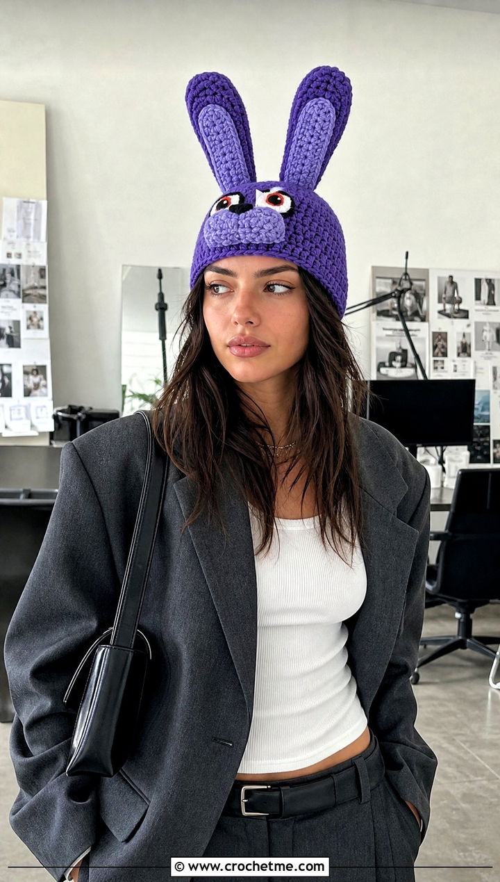 Bonnie Crochet Bunny Beanie With Blazer And Trousers - 25 fnaf crochet hat outfit ideas