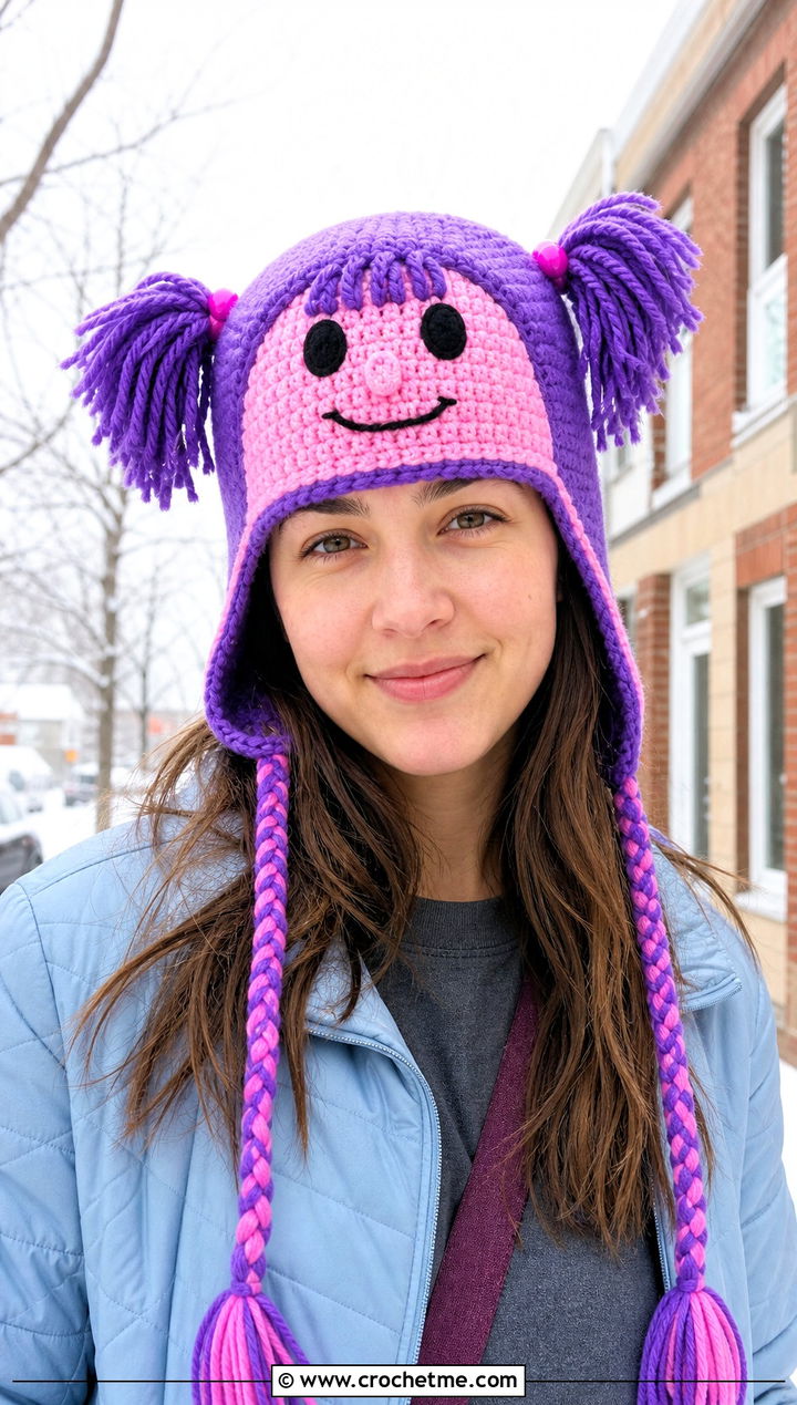 Boo Crochet Earflap Hat With Quilted Coat - 25 Monsters Inc Crochet Hat outfit ideas