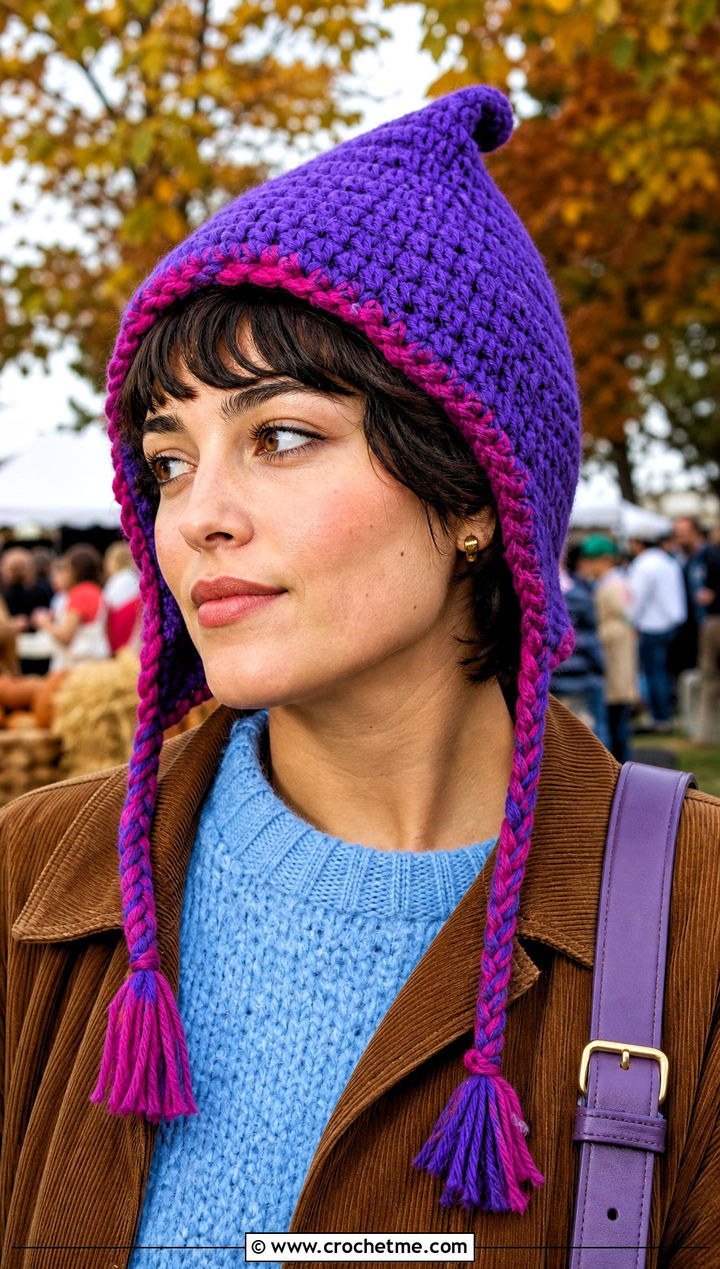 Boo Pixie Crochet Hat With Corduroy Jacket - 25 Monsters Inc Crochet Hat outfit ideas