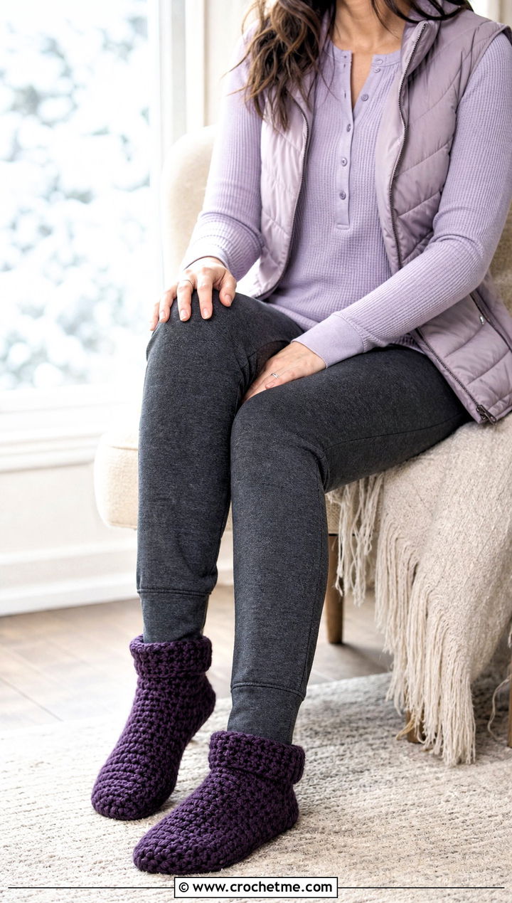 Bootie Crochet House Slippers With Thermal Henley Set - 15 Easy Crochet House Slippers Stephanie Zed outfit ideas