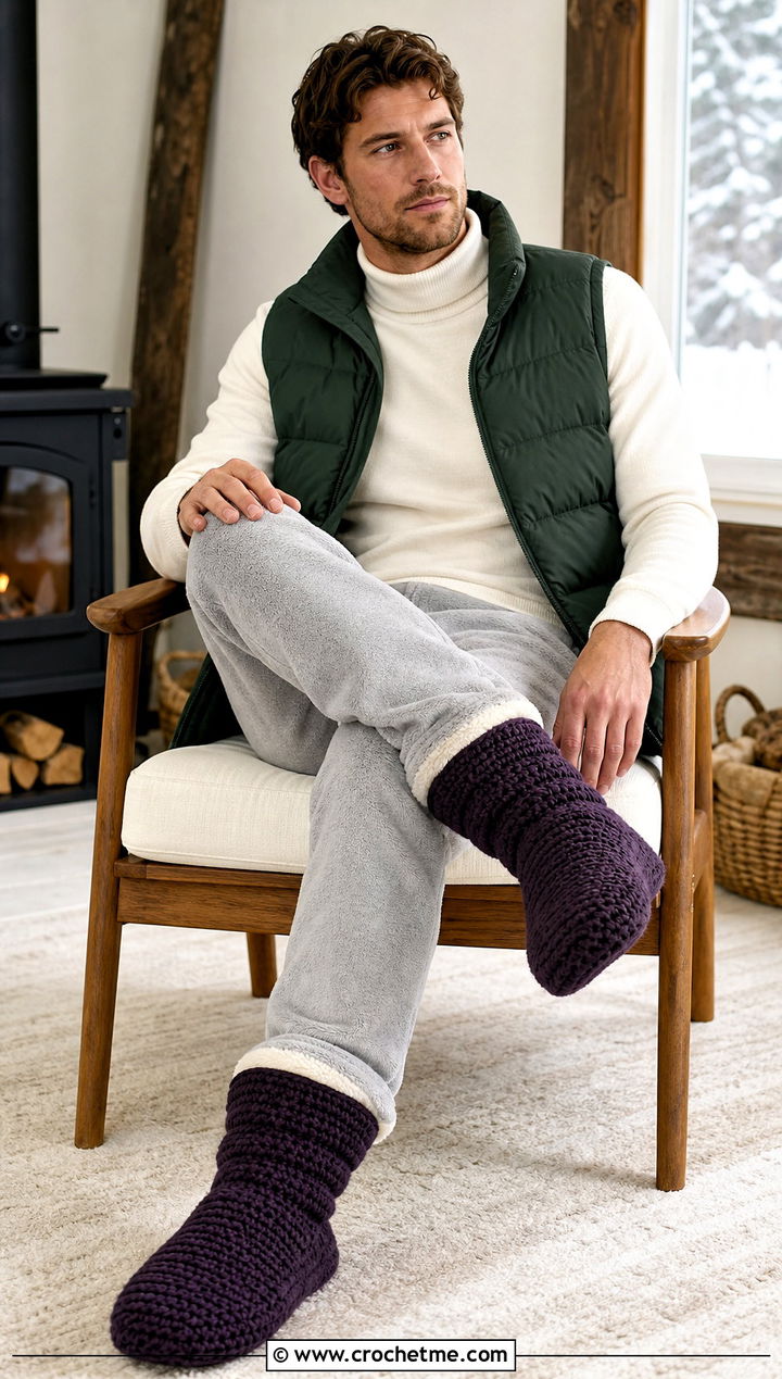 Bootie Crochet Mens Slippers With Fleece Lined Loungewear - 15 Easy Crochet Mens Slippers outfit ideas