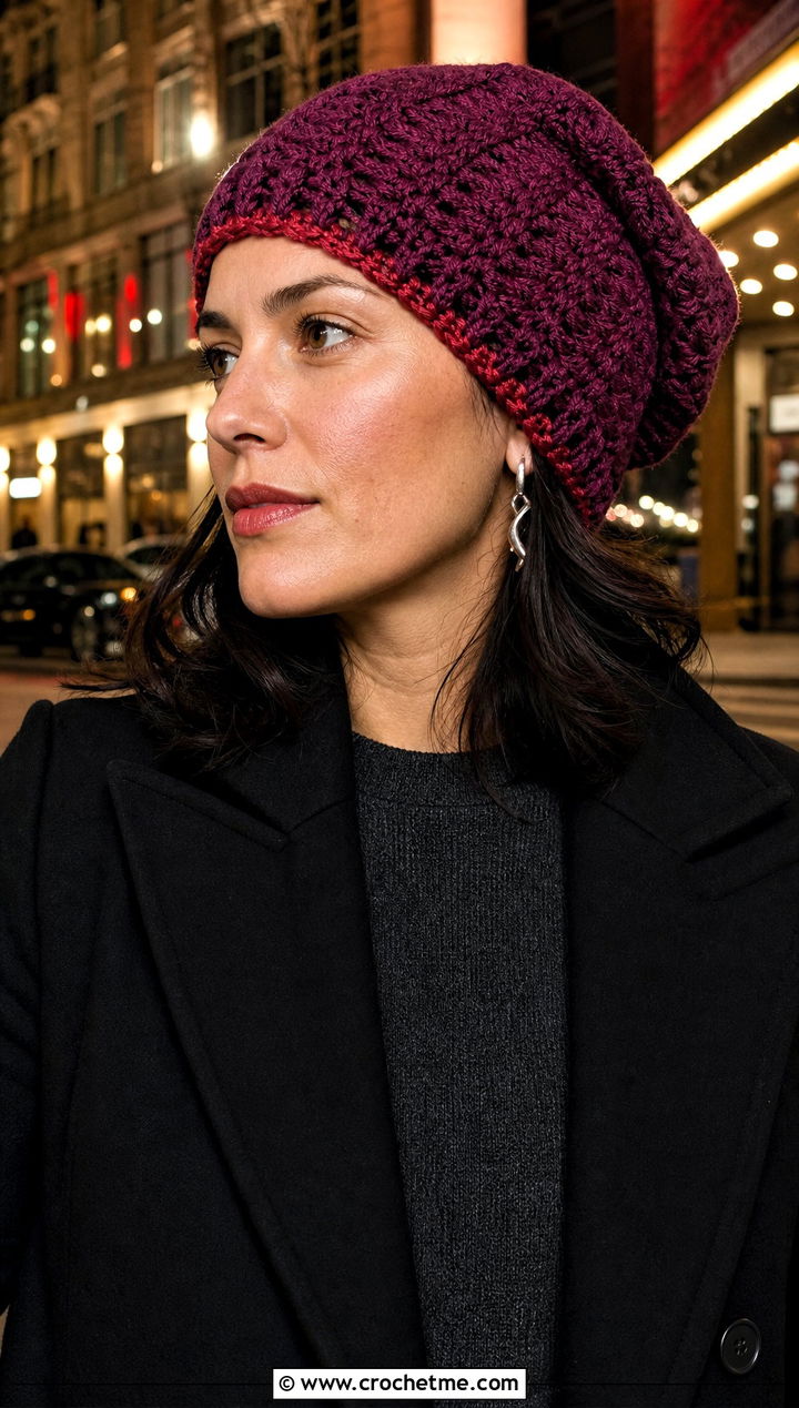 Border Detail Vintage Vibes Beanie With Long Evening Coat - 15 Vintage Vibes Beanie By The Crochet Fix outfit ideas