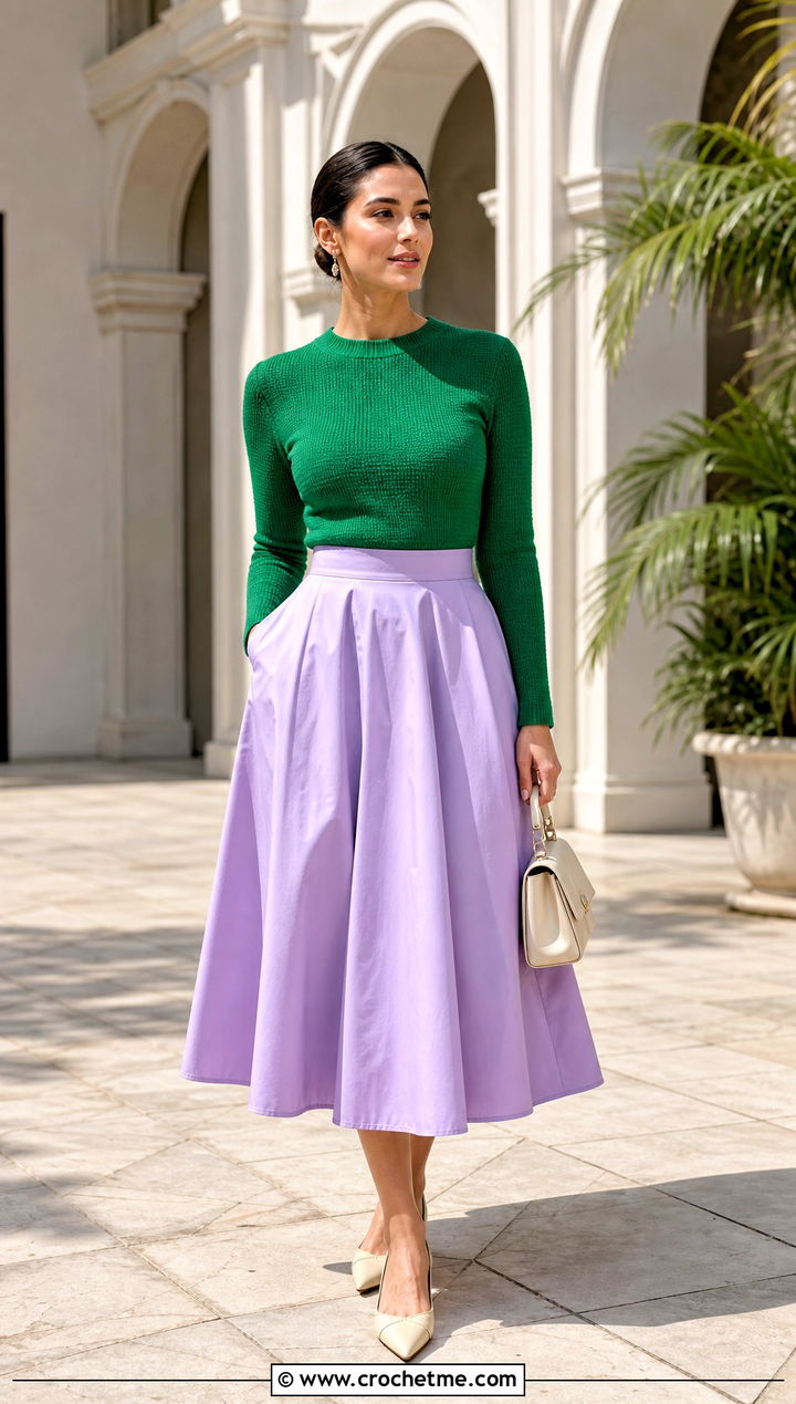 Bottom Up Fitted Crochet Sweater With Full Midi Skirt - 30 bottom up crochet sweater outfit ideas