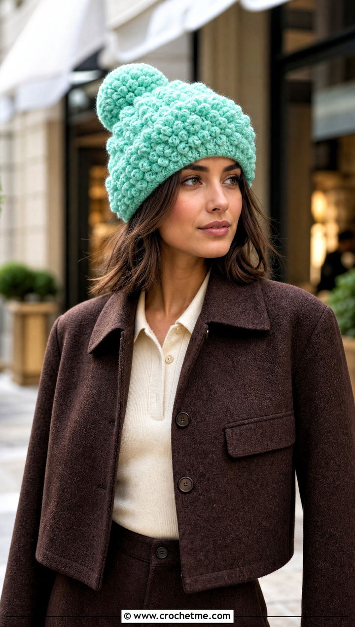 Boucle Crochet Bobble Hat With Matching Separates - 30 crochet bobble hat outfit ideas