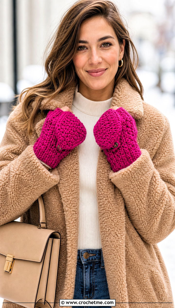 Boucle Crochet Convertible Mittens With Teddy Coat - 25 Crochet Convertible Mittens outfit ideas