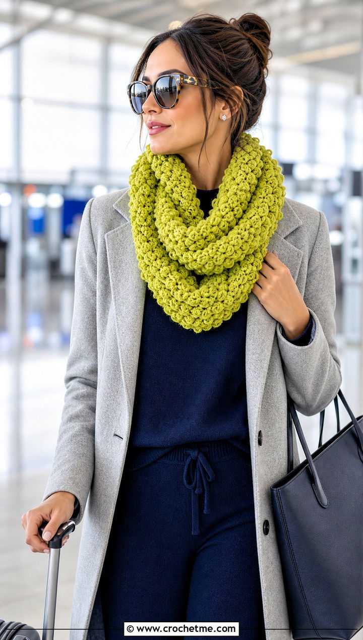 Boucle Crochet Infinity Scarf With Matching Knit Set - 15 Oversized Crochet Infinity Scarf outfit ideas