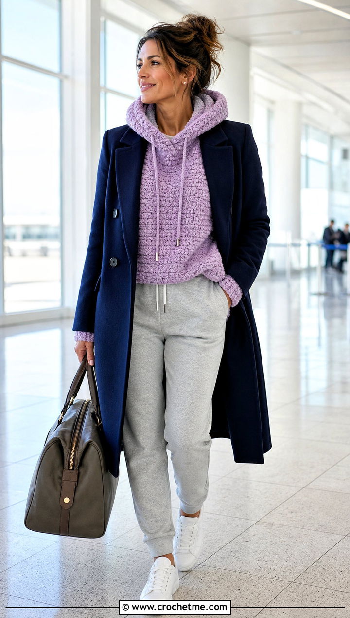 Boucle Crochet Turtleneck Hoodie With Jogger Set - 35 crochet turtleneck hoodie outfit ideas