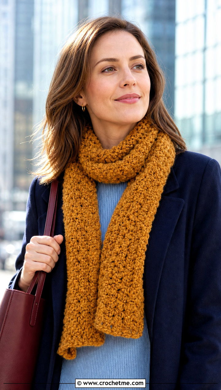 Boucle Crochet Winter Scarf With Tailored Coat - 35 crochet winter scarf outfit ideas