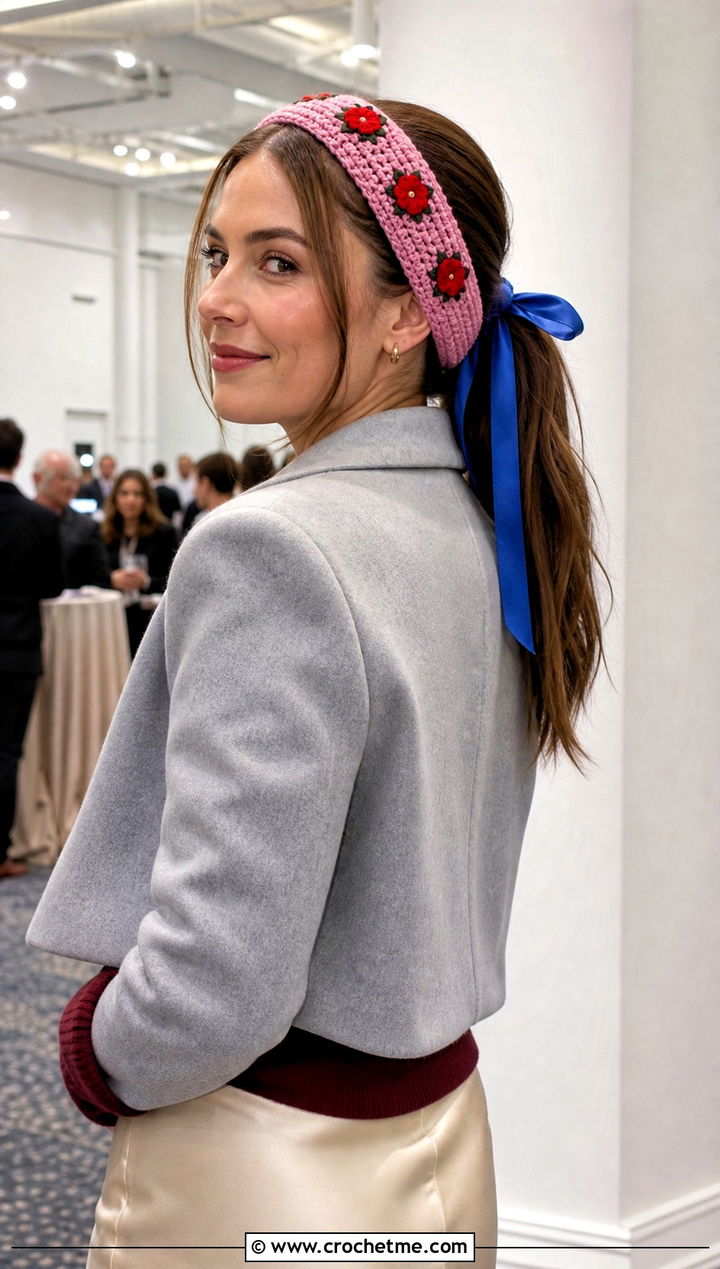 Bow Back Flower Crochet Headband With Slip Skirt - 15 crochet headband with flower and ribbon outfit ideas