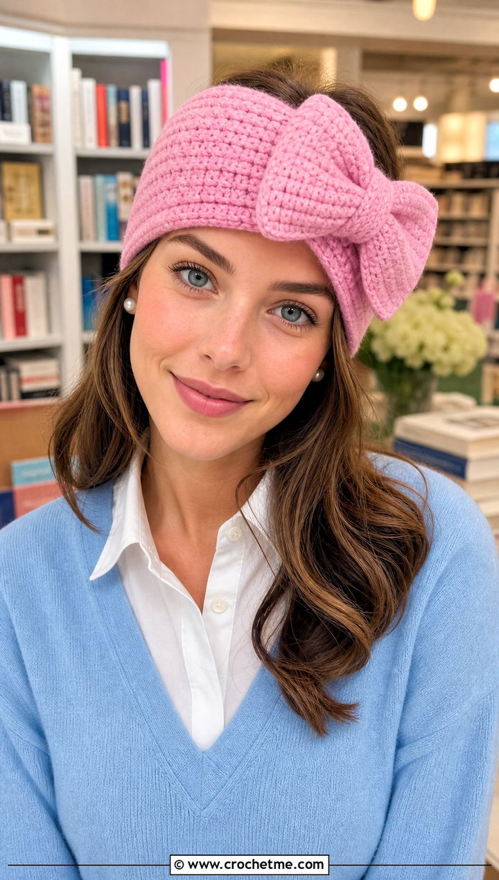 Bow Crochet Ear Warmer With Preppy Outfit - 25 Quick Crochet Ear Warmer outfit ideas