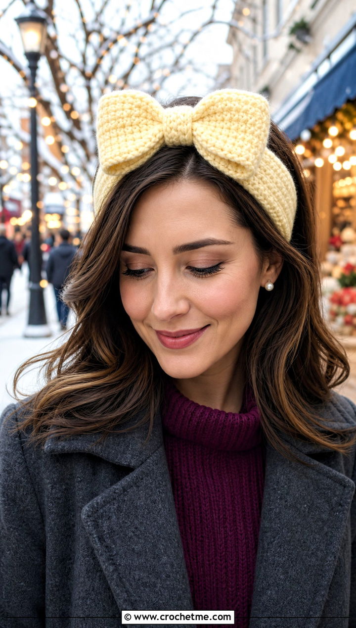 Bow Crochet Headband With Sweater Dress - 30 boho crochet headband outfit ideas