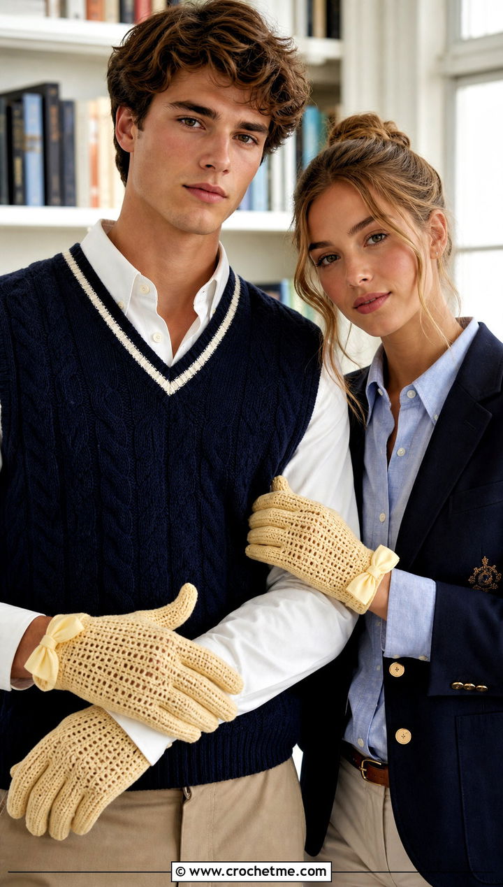Bow Cuff Crochet Gloves With Preppy Outfits - 25 Crochet Gloves For Couples outfit ideas