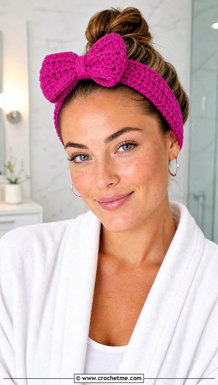 Bow Front Crochet Skincare Headband With Cotton Robe - 15 Crochet Skincare Headband outfit ideas