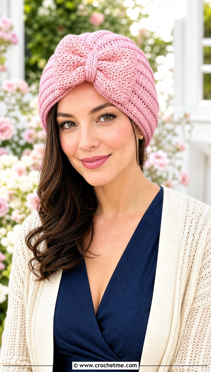 Bow Front Crochet Turban Hat With Midi Dress And Mary Janes - 35 crochet turban hat outfit ideas