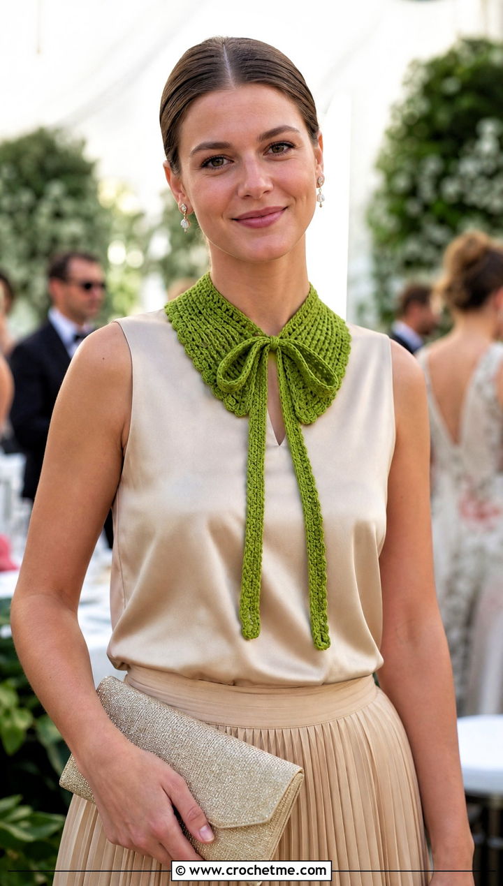 Bow Tie Crochet Collar With Pleated Skirt Set - 15 Crochet Collar For Wedding outfit ideas