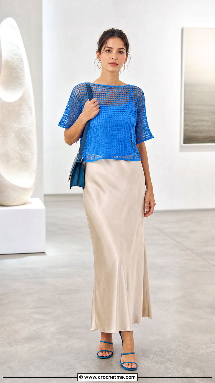 Boxy Crochet Tee With Slip Skirt - 35 easy crochet summer tops outfit ideas