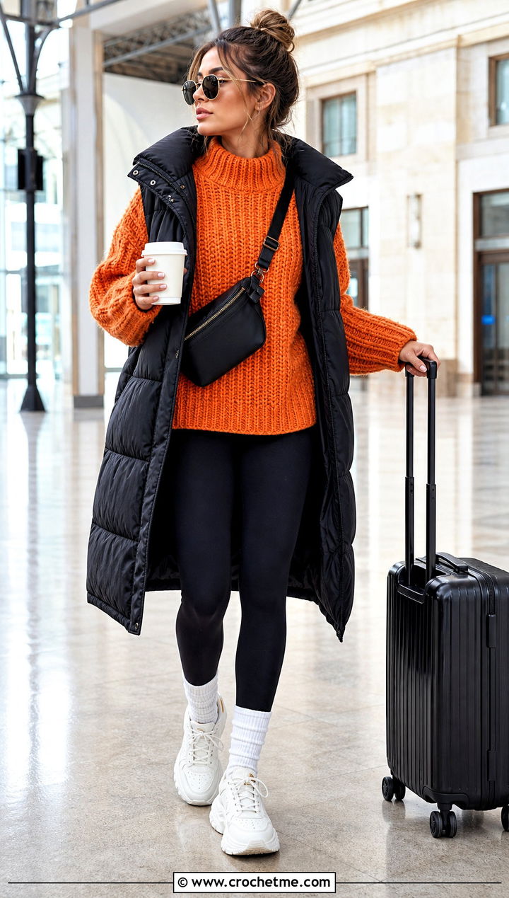 Boxy Drop Shoulder Crochet Mock Neck Sweater With Leggings - 25 Crochet Mock Neck Sweater outfit ideas