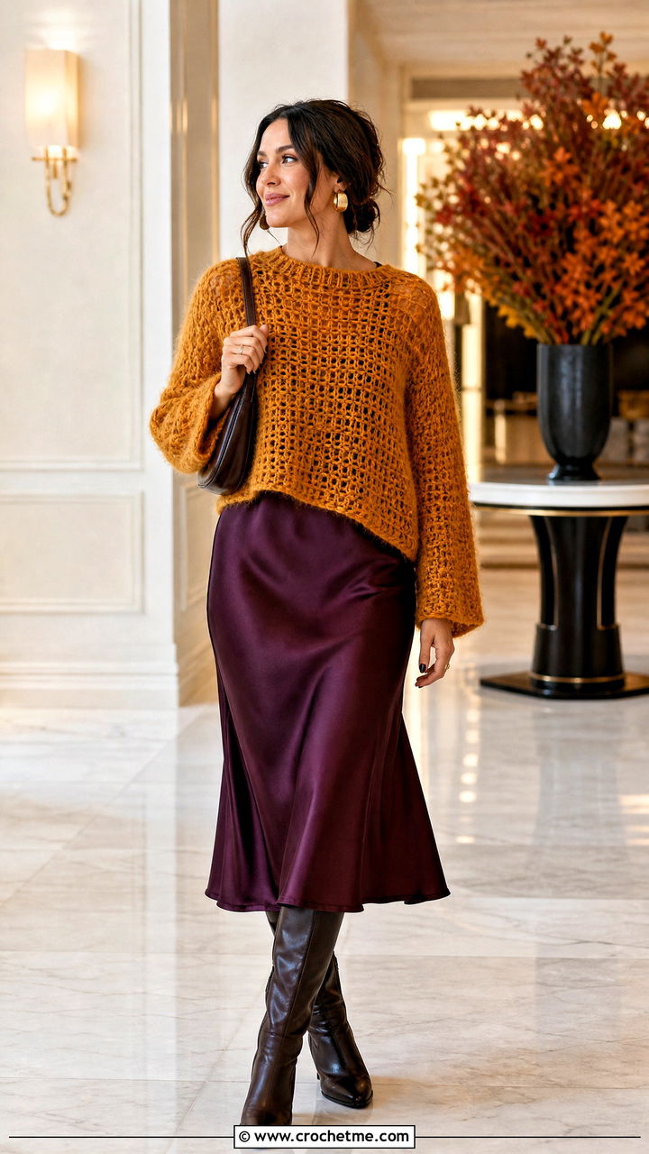 Boxy Mohair Crochet Sweater With Slip Dress - 35 mohair crochet sweater outfit ideas