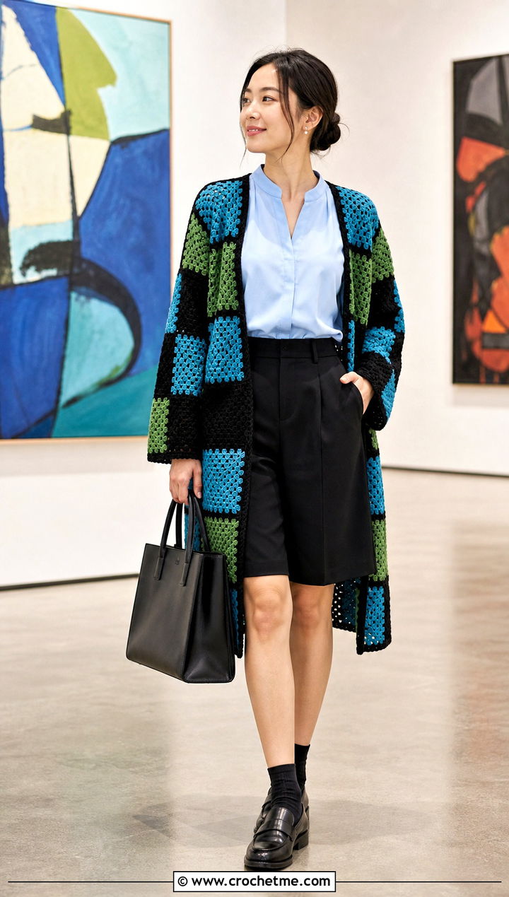 Boxy Tanjiro Crochet Kimono With Tailored Shorts - 25 tanjiro crochet kimono outfit ideas