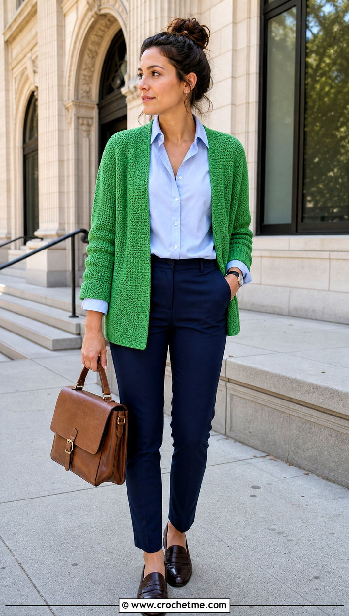 Boyfriend Single Crochet Cardigan With Button Down Shirt - 25 single crochet cardigan outfit ideas