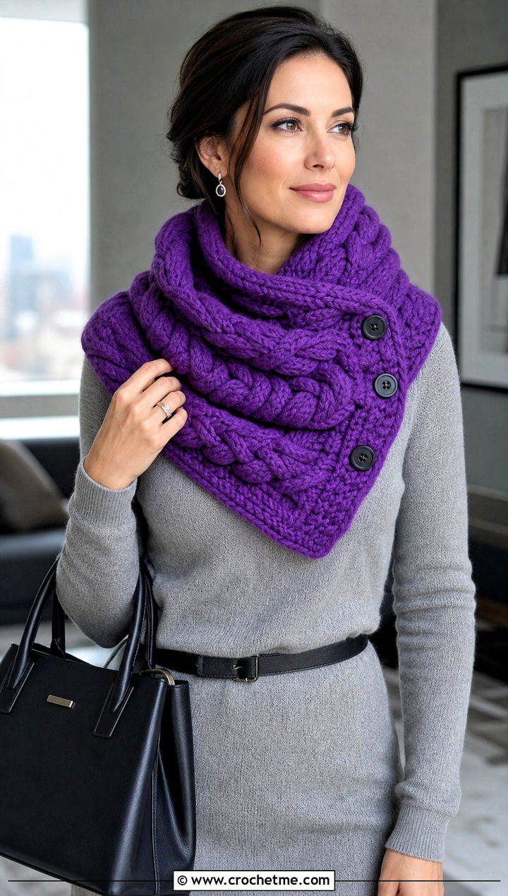 Braided Button Cowl With Sweater Dress - 25 crochet button cowl outfit ideas