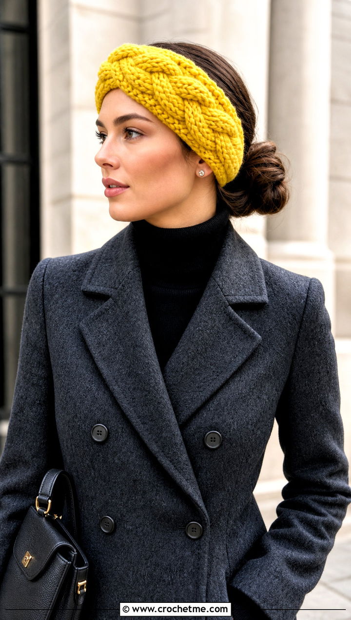 Braided Cable Bulky Yarn Crochet Ear Warmer With Wool Coat - 20 Bulky Yarn Crochet Ear Warmer outfit ideas