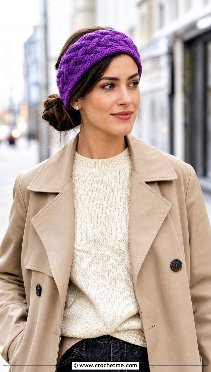 Braided Cable Crochet Headband With Trench Coat And Loafers - 20 Braided Crochet Headband outfit ideas