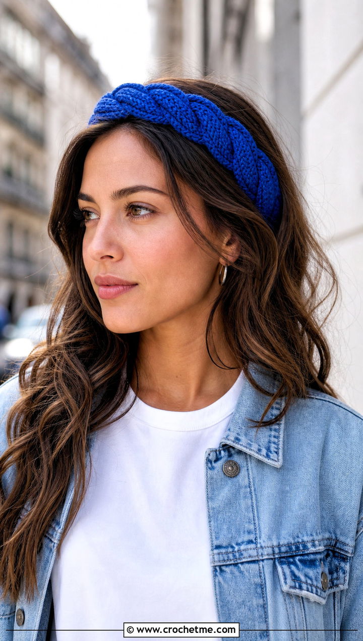 Braided Cable Headband With Denim Jacket - 15 cable crochet headband outfit ideas