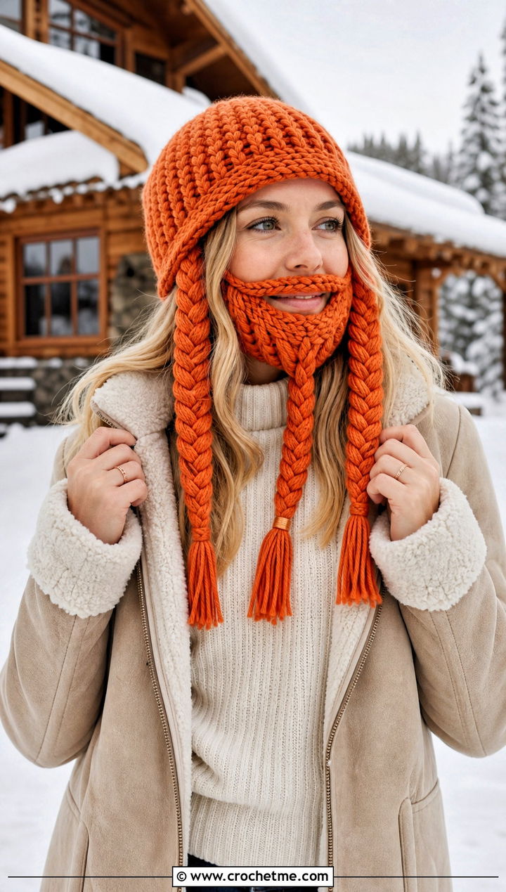 Braided Crochet Beard Hat With Shearling Jacket - 15 Crochet Hat With Beard outfit ideas