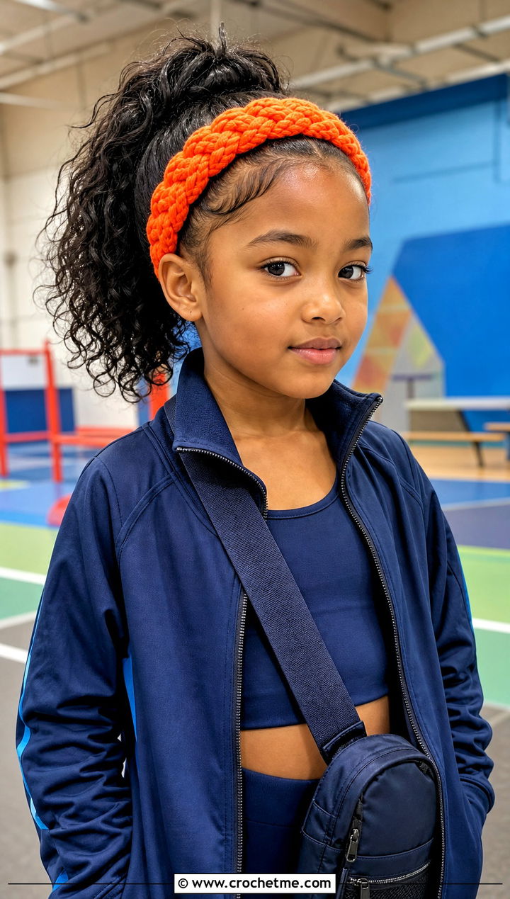 Braided Crochet Child Headband With Sporty Tracksuit - 20 Crochet Childs Headband outfit ideas