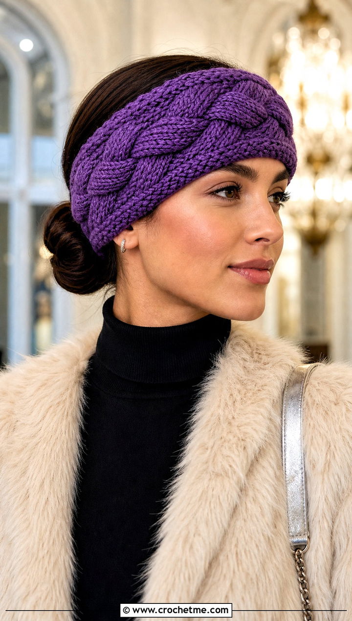 Braided Crochet Ear Warmer With Faux Fur Jacket - 25 Beginner Crochet Ear Warmer outfit ideas