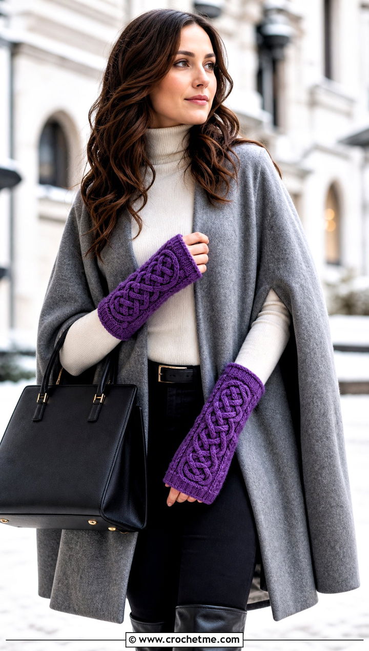 Braided Crochet Fingerless Mitts With Cape Coat - 30 crochet half gloves fingerless mitts outfit ideas
