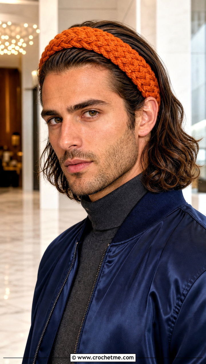 Braided Crochet Headband With Bomber Jacket And Pleated Pants - 15 Crochet Headband For Men outfit ideas