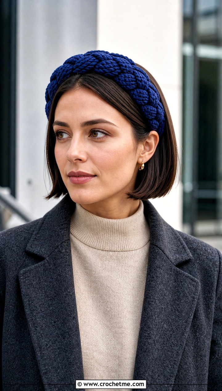 Braided Crochet Headband With Monochrome Knit Outfit - 25 crochet headband for short hair outfit ideas