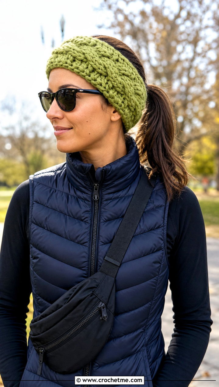 Braided Crochet Headband With Puffer Vest - 15 wool ease thick and quick crochet headband outfit ideas