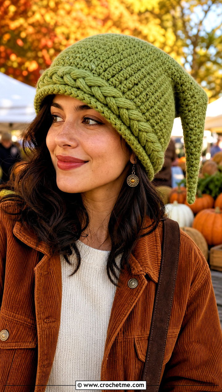 Braided Crochet Link Hat With Corduroy Jacket - 30 crochet link hat outfit ideas
