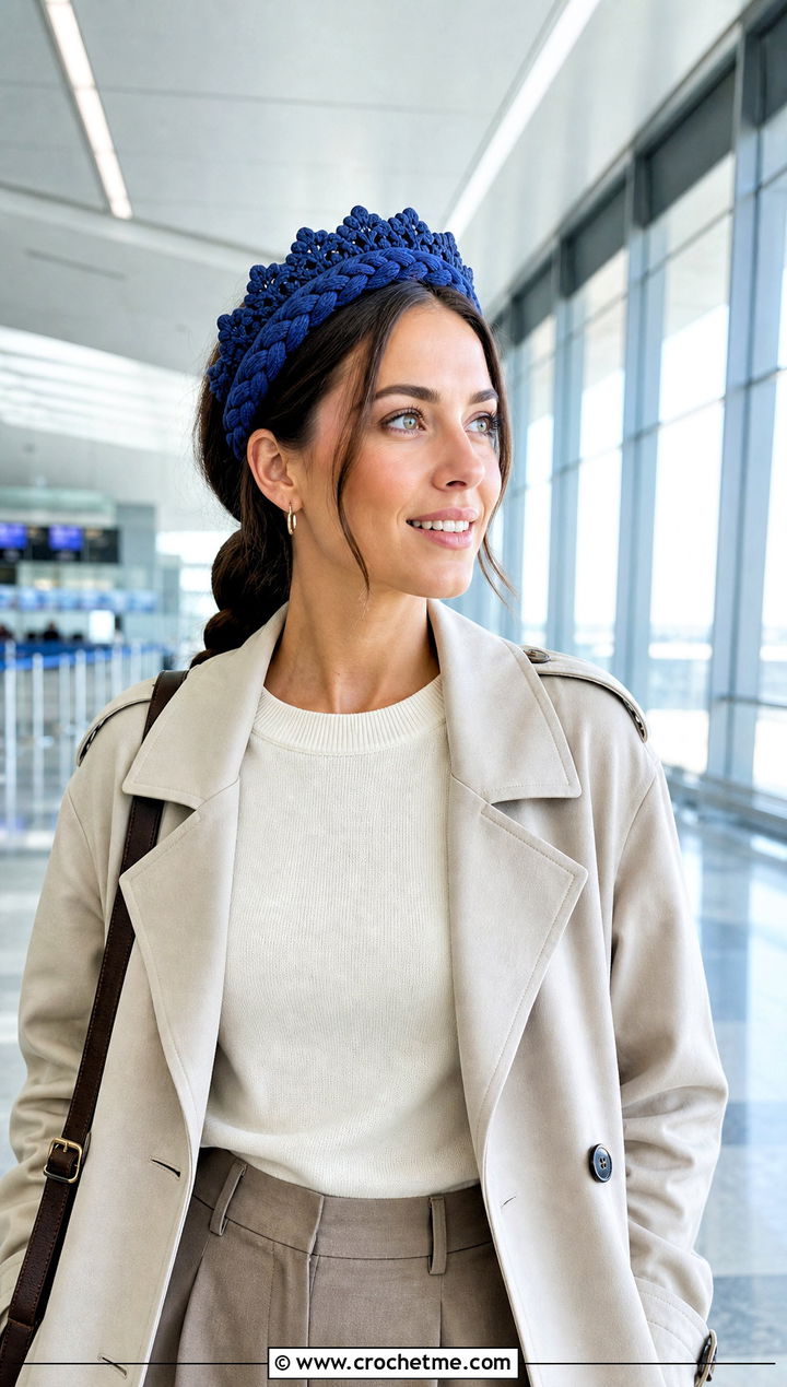 Braided Crown Crochet Tiara Headband With Trench Coat - 30 crochet tiara headband outfit ideas