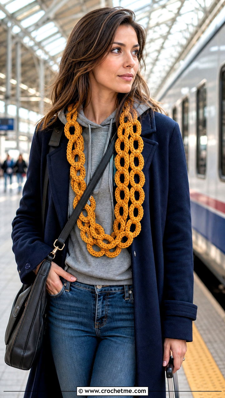 Braided Double Chain Scarf With Hoodie And Long Coat - 25 Crochet Chain Link Scarf outfit ideas