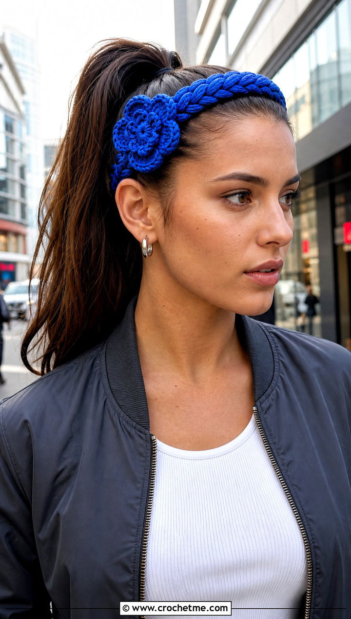 Braided Flower Headband With Bomber Jacket And Cargo Pants - 30 crochet headband with flower outfit ideas