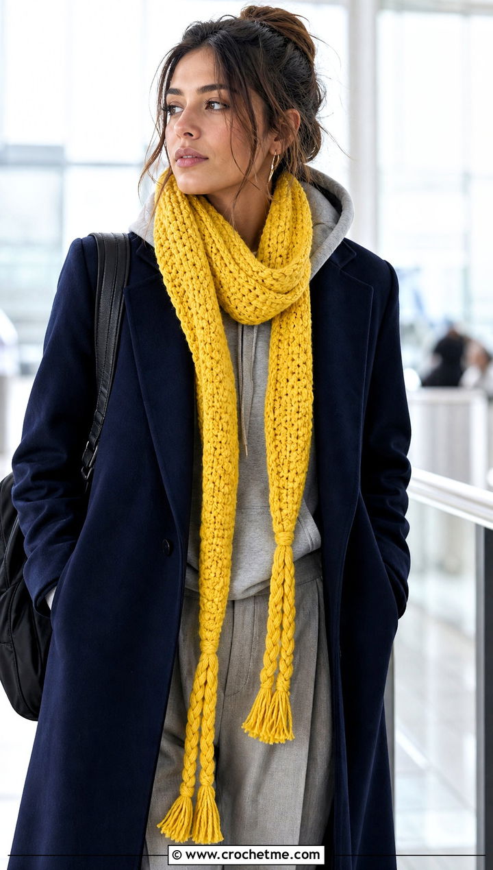 Braided Fringe Crochet Scarf With Hoodie And Coat - 25 Crochet Scarf Fringe Ideas